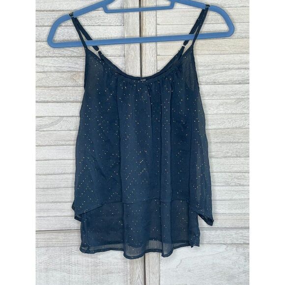 𝅺Xhilaration Sheer Navy Blue Tank Top With Gold Sparkles Size XS - Picture 1 of 6
